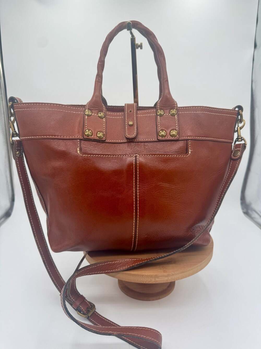 Patricia Nash Analia Cognac Leather Top Handle Crossbody Tote